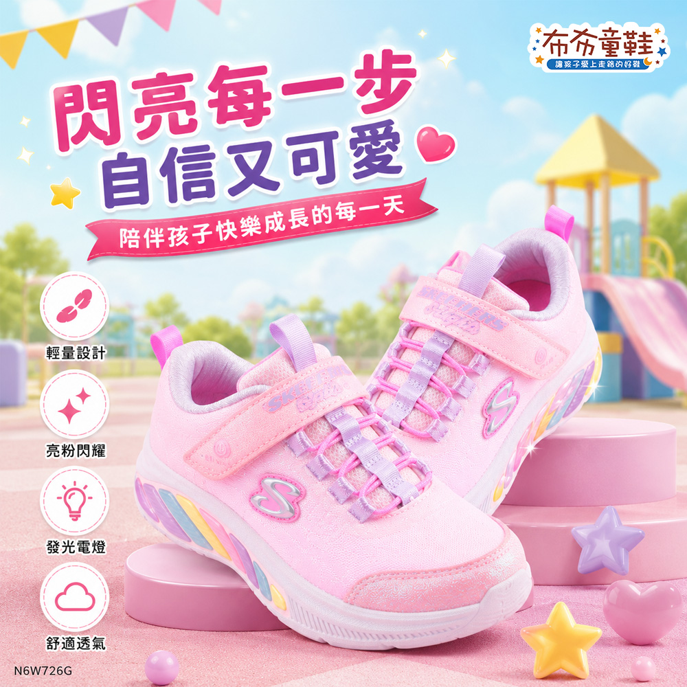 SKECHERS粉紫彩虹電燈兒童機能運動鞋